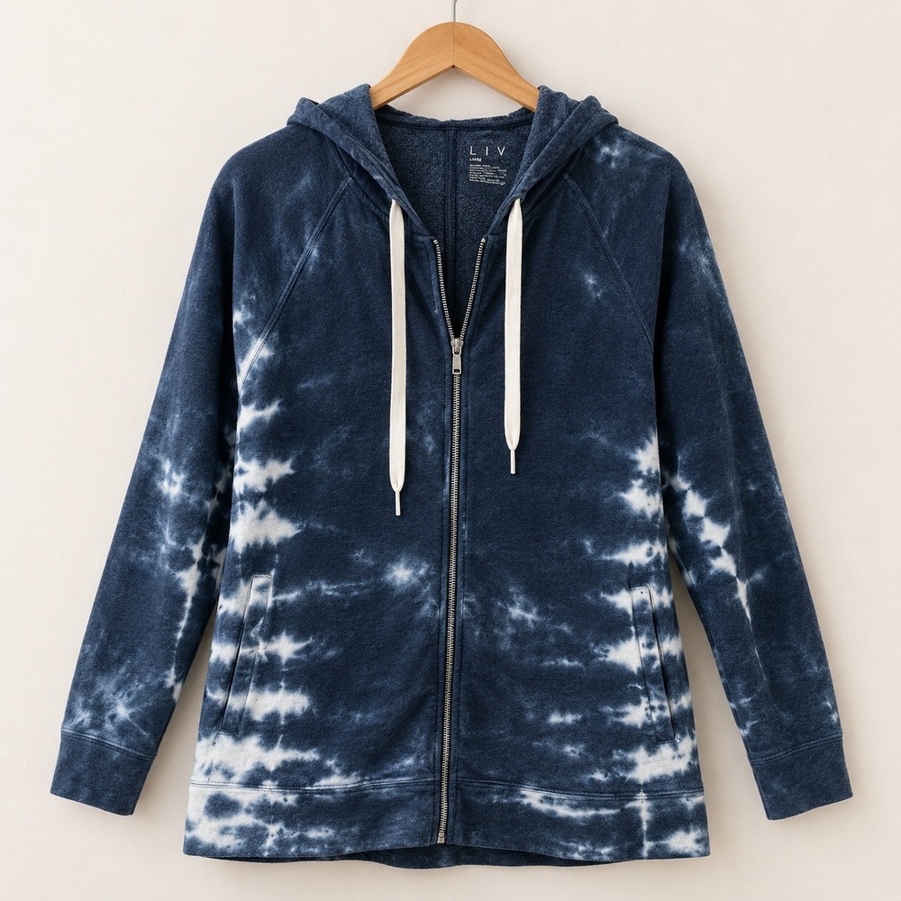 LIVI Tie Dye Cloud Wash Full Zip Hoodie Women 18/20 Blue Athleisure Comfycore